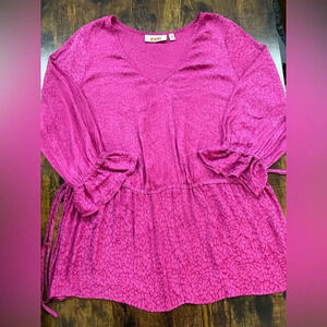 Pink long sleeve leopard print blouse sz 0X
